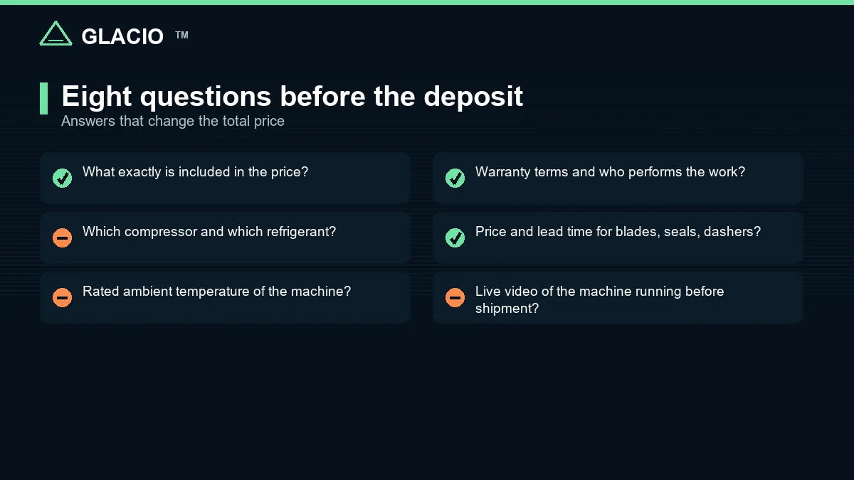 Checklist of questions to ask before paying a deposit on a commercial ice cream machine