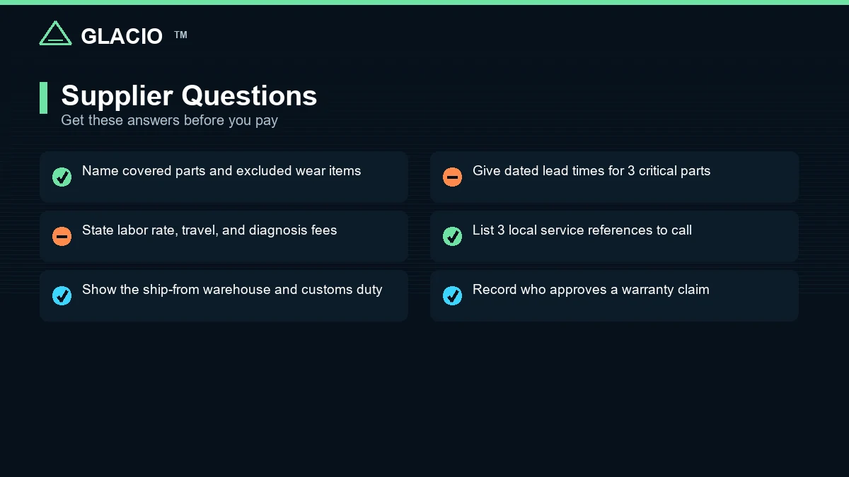 Checklist of support and warranty questions for an ice cream machine supplier