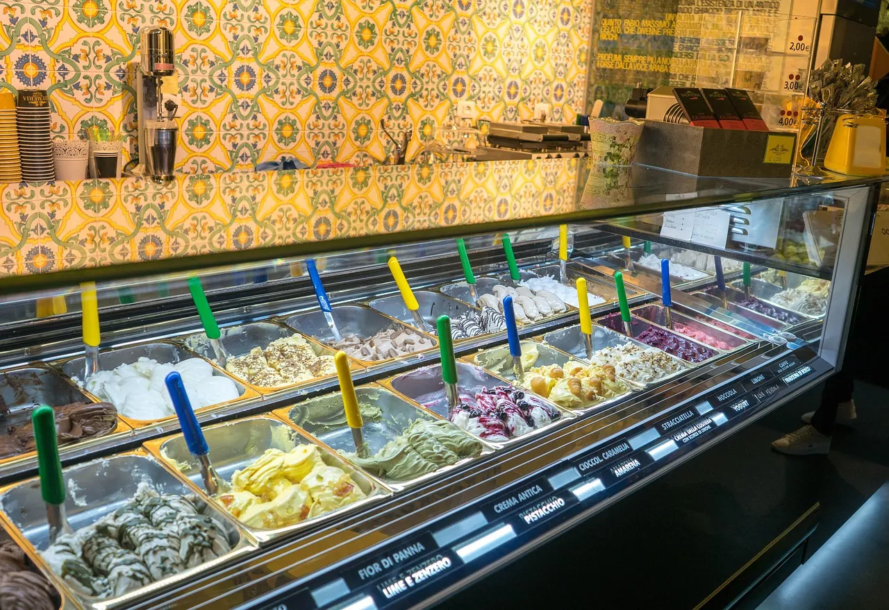 Ice cream shop counter and display