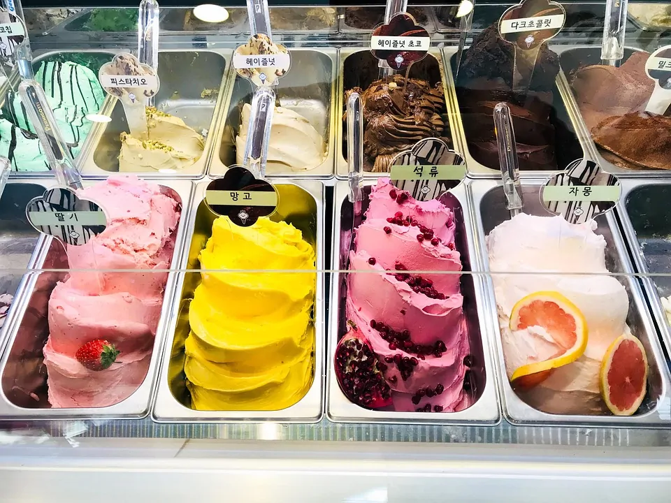Gelato shop counter with display freezer