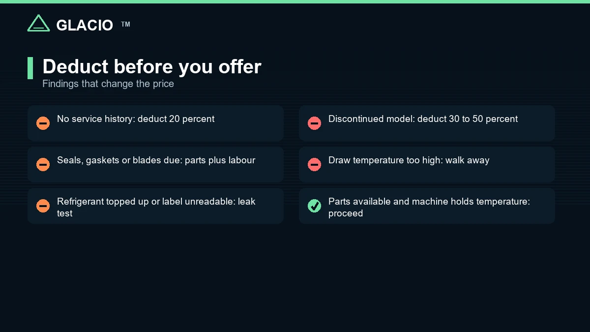 Deductions to apply to a used commercial ice cream machine before making an offer